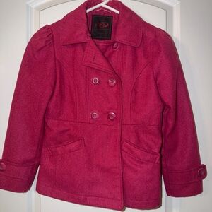 Yoki Girls' Raspberry Double-Breasted Peacoat